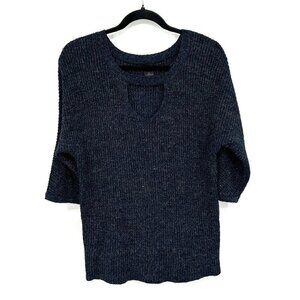MADISON LILLY Navy Blue Knit Key Hole 3/4 Sleeve Pullover Sweater Size Small